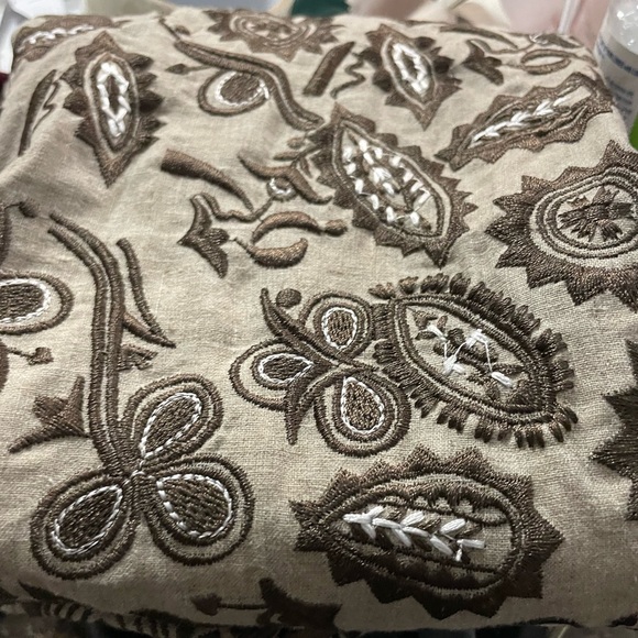 Dizzy Lizzy Heavily Embroidered linen cotton Skirt beige browns  size 4 - Picture 1 of 16